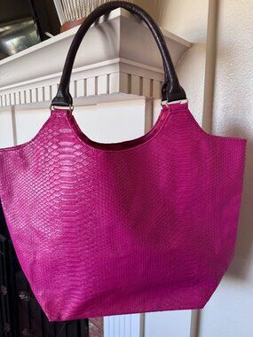Neiman Marcus hot pink tote in faux alligator skin